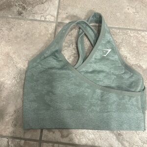 Camo green gymshark sports bra. Cross front